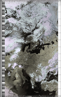 NOAA 15 northbound 66E at 10 Jul 2010 14:31:11 GMT on 137.50MHz, class enhancement, Normal projection, Channel A: 2 (near infrared), Channel B: 4 (thermal infrared)