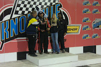 Saturday's IRA vs. Knoxville Sprint Car Winner Brian Brown being interiviewed in victory lane by Pit Announcer Mike Roberts.