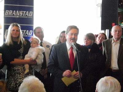 Former Governor Terry Branstad speaking in Pella during his campaign announcement tour