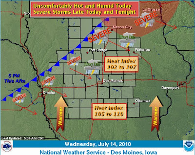 The forecast for today and tonight (courtesy NWS Des Moines)