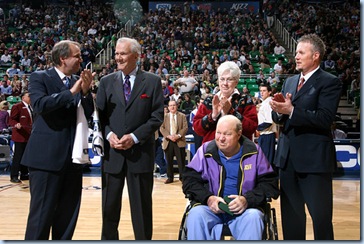 Larry Miller (in wheelchair weeks before having his legs amputated), Greg Miller stands to his right