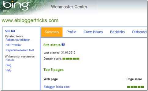 bing webmaster center 5 summary bing webmaster center 5 summary