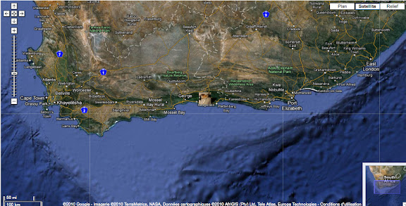 Localisation de Brenton-on-Sea à l'Est de Cape Town