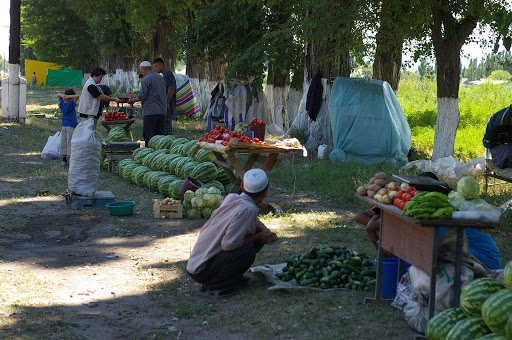 Marché paysan le long de la route entre Tokmok et Balykchy, 3 juillet 2006. Photo : J.-M. Gayman
