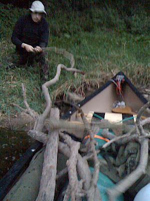 Gathering firewood at dusk