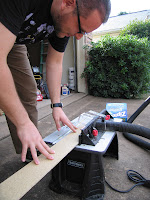 Dominic helping to make the rabbet joints needed for the box beam.