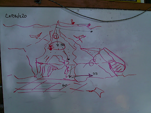 During our briefing on the site, our divemaster drew a rough sketch of the reef formation.