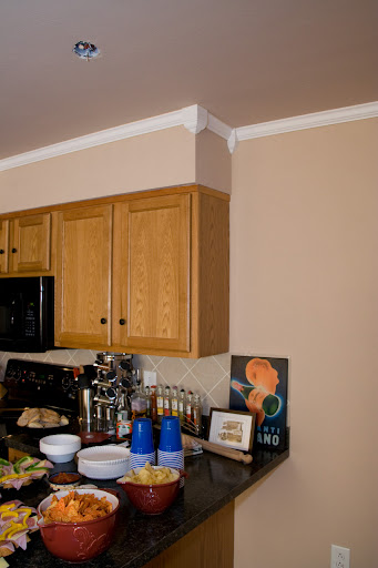 The kitchen and how it looks with food. It all came together nicely.
