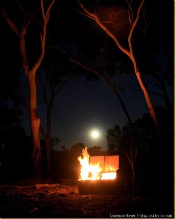 Outback campfire with moon rise - Northern Territory - Australia