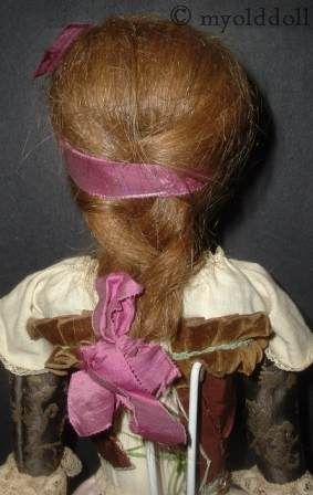 Antique Queen Anne human hair wig wooden wood doll 1770s 1780s 1700s