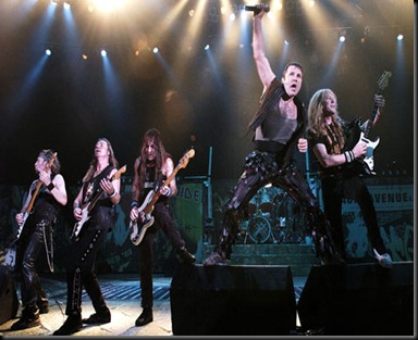 Iron Maiden L-R: Adrian Smith, Dave Murray, Steve Harris, Bruce Dickinson, Janick Gers