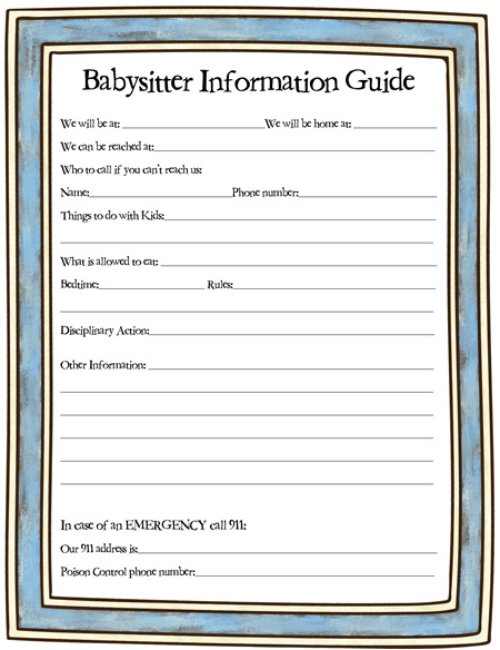Babysitter Info Sheet 1 on a page