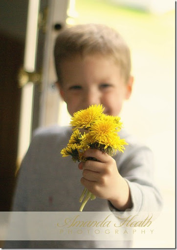  bright blue eyes and a big handpicked bouquet of dandelions