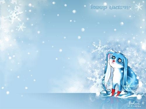 Blue Winter Rabbit Wallpaper