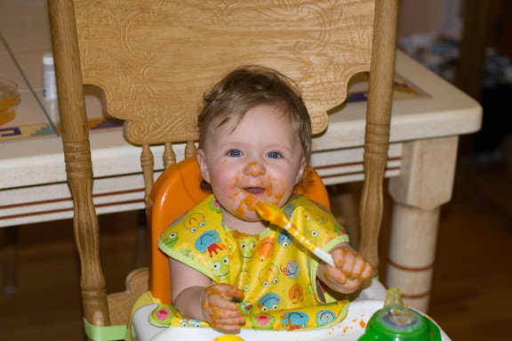 Sam did so well feeding herself that she got another try.