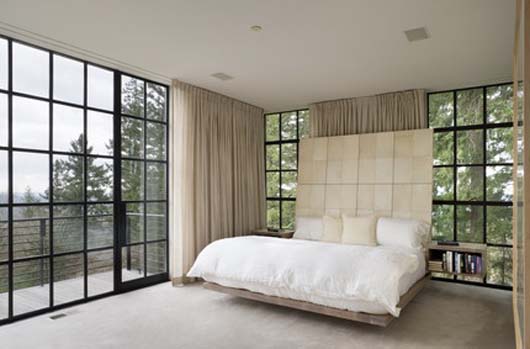 luxury bedroom decorating with glass wall
