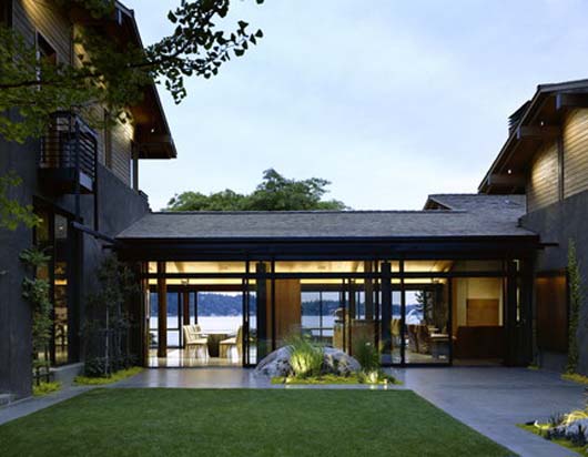 Modern Lake House Design With Courtyard Decorating Ideas glass house design courtyard decorating ideas