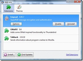 Thunderbird addons- add the Enigmail plugin