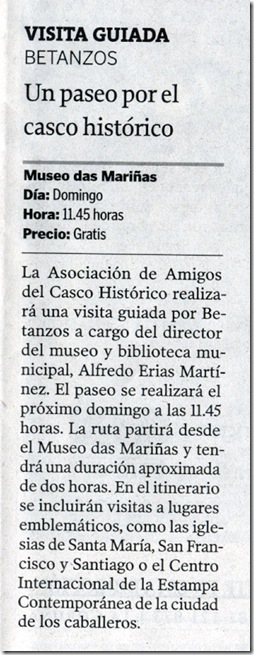 Recorte do xornal "La Voz de Galicia" correspondente ao venres 6 de novembro de 2009
