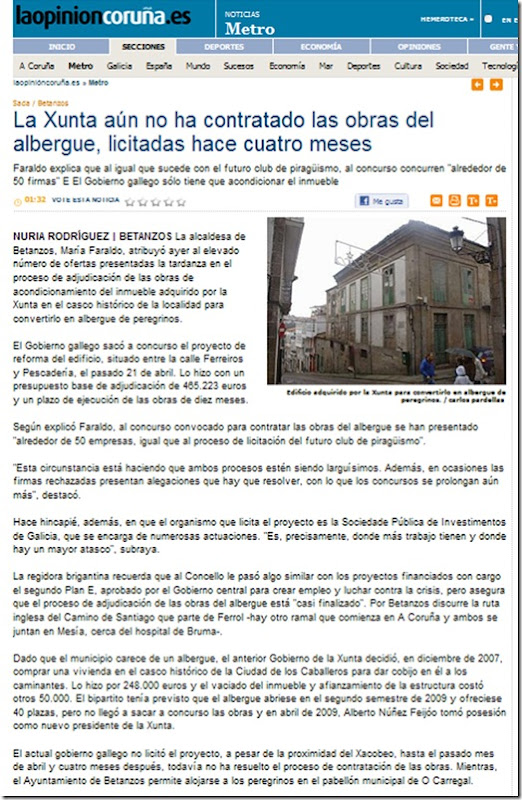 Recorte da edición dixital do xornal  “La Opinión” correspondente ao domingo 15 de agosto de 2010
