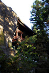 A fake rock mass obstucts the view of Iwaidou Temple