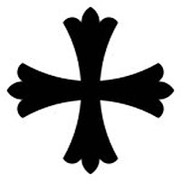 Cross patonce 	- 

A cross patonce is more or less intermediate between a cross pattée and a cross flory (or fleury).