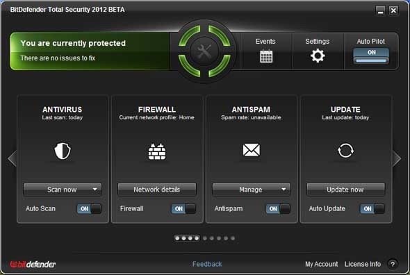 BitDefender Total Security 2012 Beta Home Screen