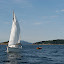 Harry P and tender, Matia Island in the background