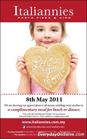 Italiannies-Free-Lunch-or-Dinner-For-Mother-2011-EverydayOnSales-Warehouse-Sale-Promotion-Deal-Discount