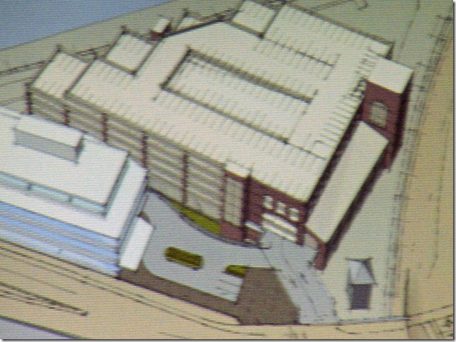 Conception of garage with city-developed structure at left
