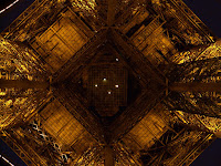 Date: december 2007</p>
<p>Location: Paris</p>
<p>Story: We finally made it to see the Eiffel Tower. Devin had not seen this structure before. We got there in the evening. It was a dreary night. Devin decided that we should take a picture of the tower from the bottom.  I set up the tripod and obliged. One of the more remarkable pictures in my collection.