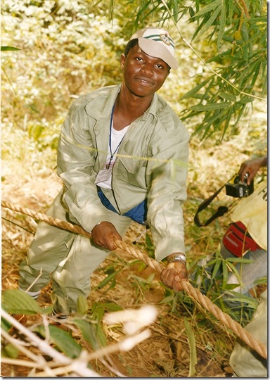 Jide Ogunsanya in his NYSC kit, climbing down the hill during the endurance trek Jide Ogunsanya in his NYSC kit, climbing down the hill during the endurance trek