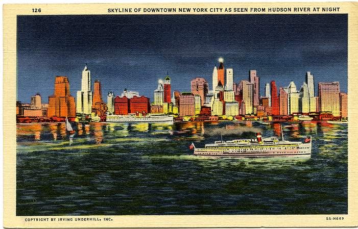 Vintage Postcard Blog New York City Nighttime Skyline As
