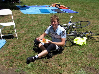 Travis enjoying lunch in the sun