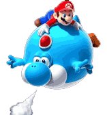 Mario assediando Yoshi que tenta fugir usando suas habilidades