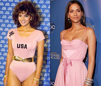Halle Berry in 1986. - I love that pink outfit and golden belt.