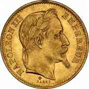 Gold franc of Napolean III minted in 1867 Gold franc of Napolean III minted in 1867
