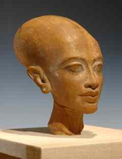 Egyptian, New Kingdom, Dynasty 18, Amarna Period (ca. 1340-1337 B.C.). Sculpted Head of a Princess from Amarna. Yellow quartzite; red and black pigment. H. 24.8 cm; W. 12.3 cm; D. 16.5 cm. Tell el-Amarna, Workshop of Thutmose. Egyptian Museum, Cairo Egyptian, New Kingdom, Dynasty 18, Amarna Period (ca. 1340-1337 B.C.). Sculpted Head of a Princess from Amarna. Yellow quartzite; red and black pigment. H. 24.8 cm; W. 12.3 cm; D. 16.5 cm. Tell el-Amarna, Workshop of Thutmose. Egyptian Museum, Cairo