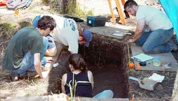 Western Michigan University students and staff work at the Fort St. Joseph archaeological dig at the annual archaeological field school this summer. This summer they discovered a foundation wall and two wooden posts that helped them determine a partial outline of one of the buildings of at Fort St. Joseph. Western Michigan University students and staff work at the Fort St. Joseph archaeological dig at the annual archaeological field school this summer. This summer they discovered a foundation wall and two wooden posts that helped them determine a partial outline of one of the buildings of at Fort St. Joseph.