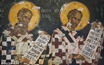 Biblical link: A wall painting in the Monastery shows the island's link with St John.
