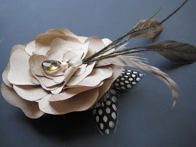 Bridal Hair Pieces on Taupe Silk Dupioni Flower Hair Piece Dressed In Dark Brown Coque