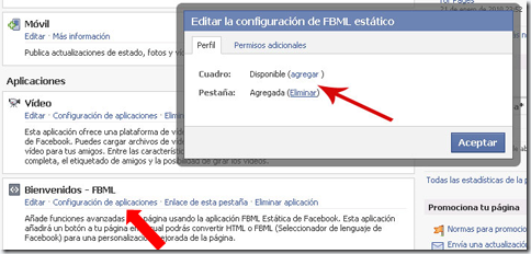Aspecto menú editar configuración FBML estático