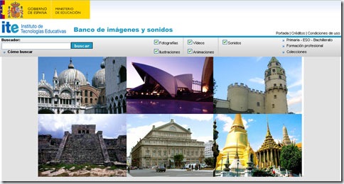 Aspecto de la página web del banco de imágenes y sonidos del Ministerio de Educación español Aspecto de la página web del banco de imágenes y sonidos del Ministerio de Educación español