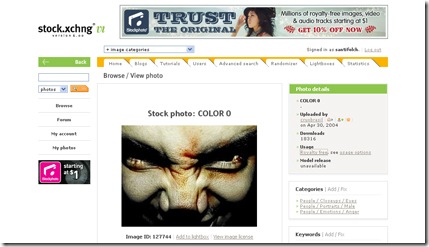 Aspecto de la web de Stock.xchng