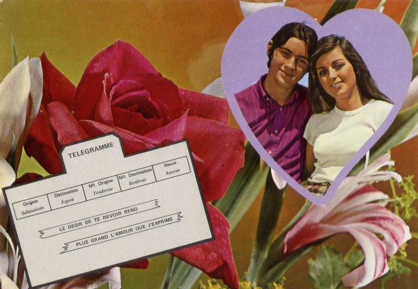 Cartes Postales Pop et  Kitsch des années 50, 70 et 70 - Pop and kitsch vintage postcards from the fifties, the sixties and the seventies : Amours en fleurs