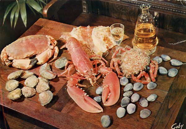 Cartes Postales Pop et  Kitsch des années 50, 70 et 70 coquillages et crustacés / seafood platters
