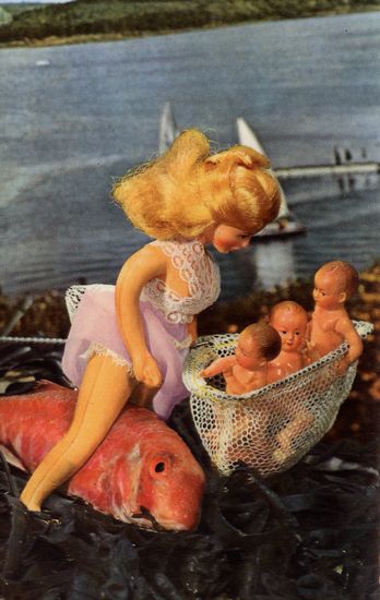 Cartes Postales Pop et  Kitsch des années 50, 70 et 70 - Pop and kitsch vintage postcards from the fifties, the sixties and the seventies : Poissons fumants / Smoking fishes