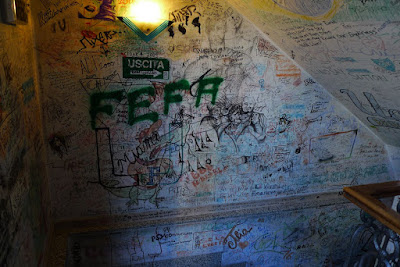 Our Hostel was geat. They let people write messages on the walls. This is pretty much what the whole place looked like