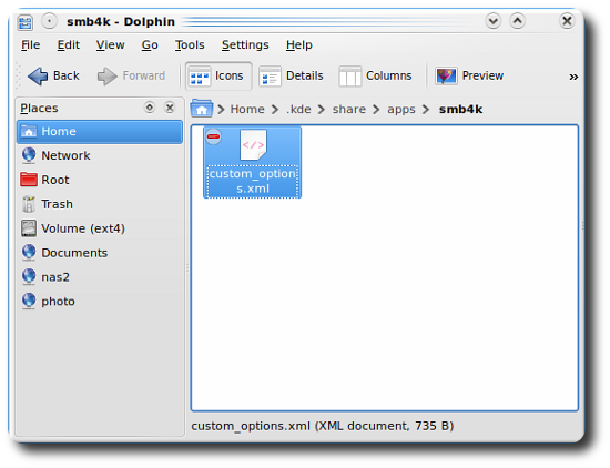 Dolphin showing the custom option configuration file