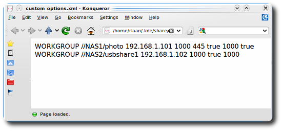 Konqueror showing the contents of custom options xml file